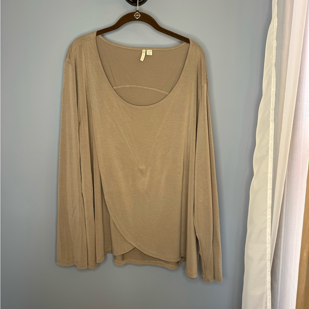 Cato Tan Asymmetrical Long Sleeve Blouse
